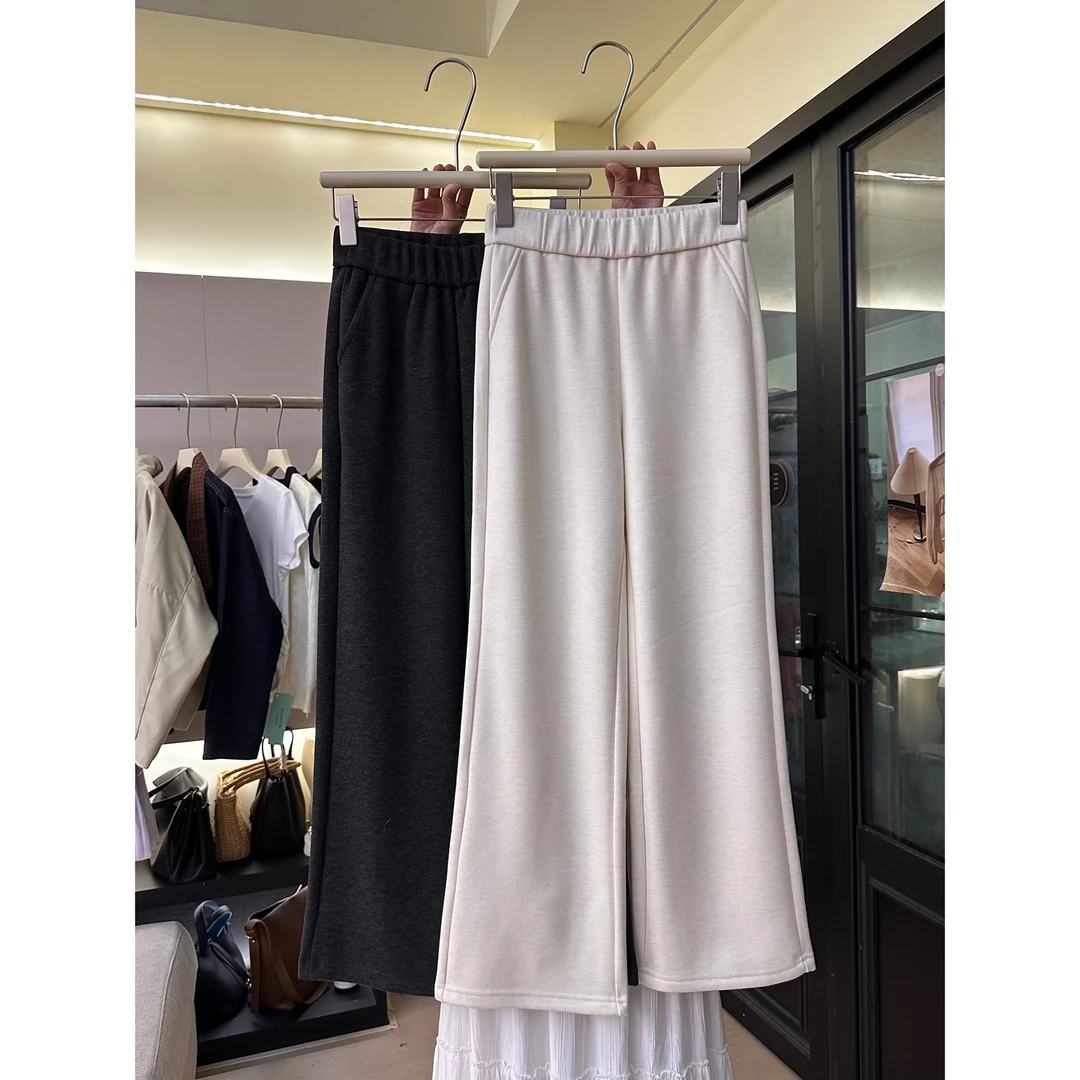 J60加厚毛呢休闲裤女秋冬新款高腰宽松显瘦直筒裤阔腿呢子糯米裤