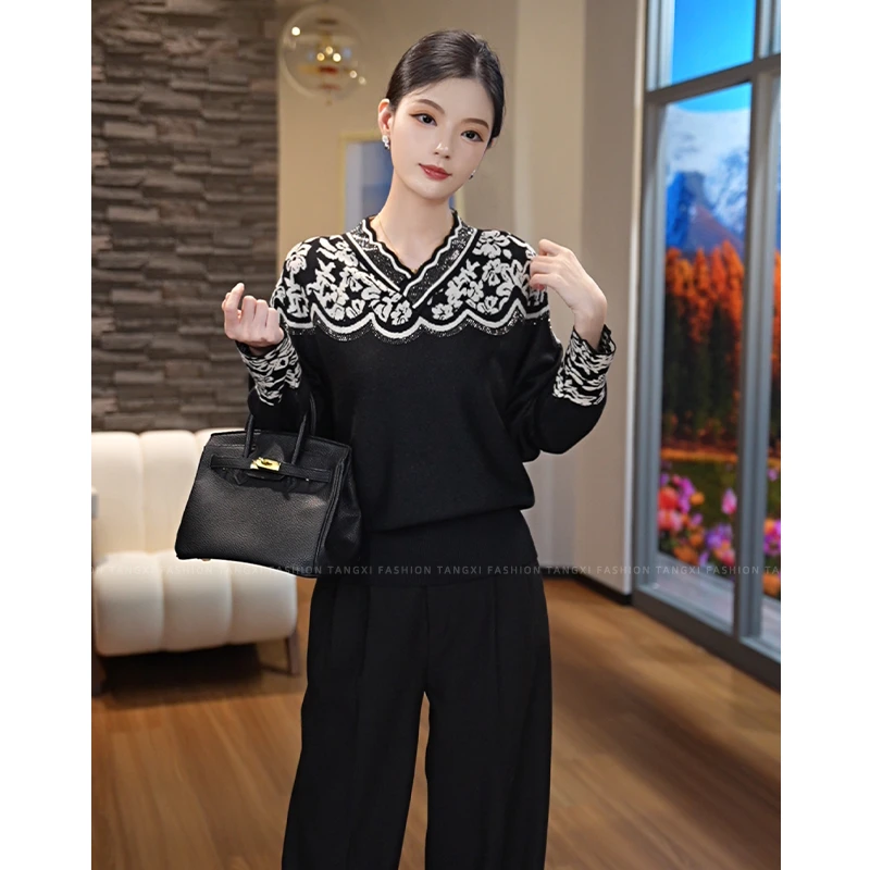 唐熹现货2025秋冬【LT-D885】含绵羊毛可外穿打底针织衫黑色毛衣