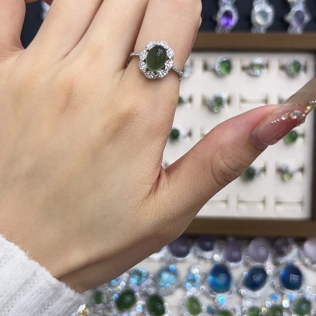 岫玉银S925镶嵌戒指