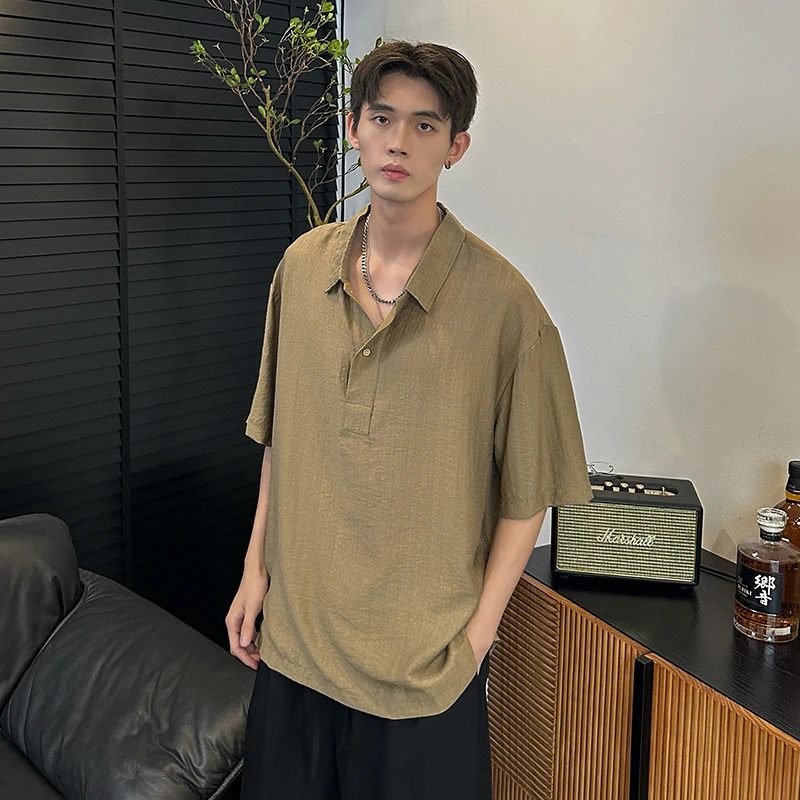 轻奢百搭时尚潮流设计宽松透气上衣夏季帅气商务薄款短袖Polo衫男