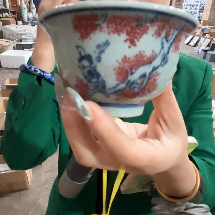 摆件景德镇高温陶瓷麻仓土压手杯花鸟