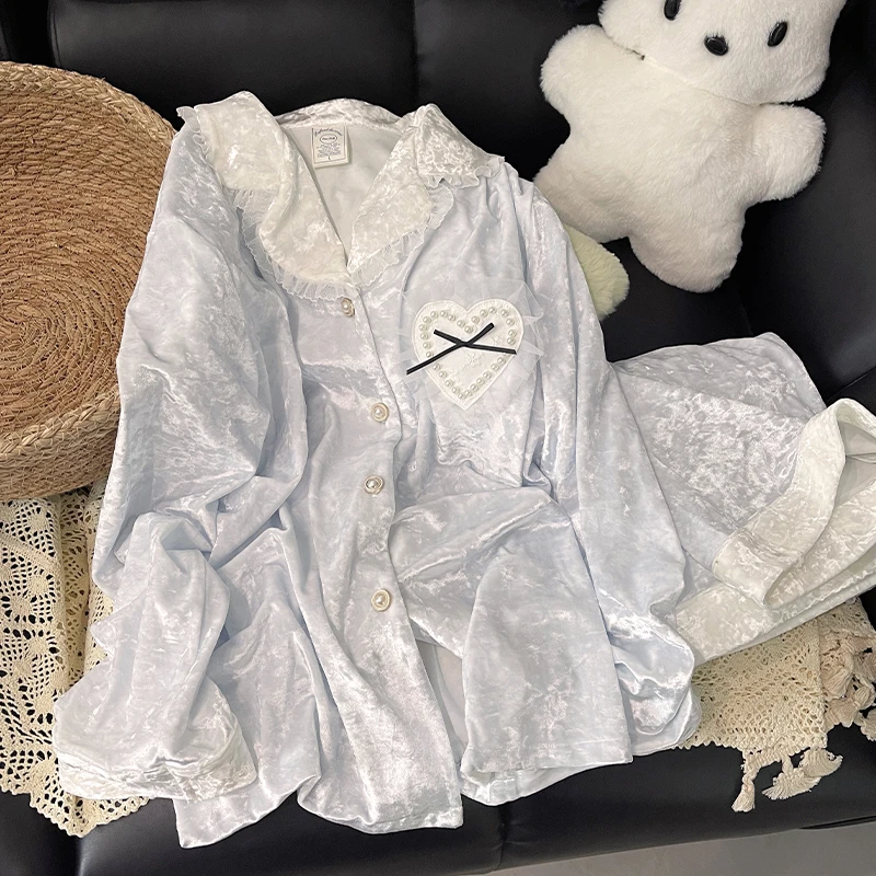 睡衣长袖女春秋冬季金丝绒甜美2025新款家居服两件套装