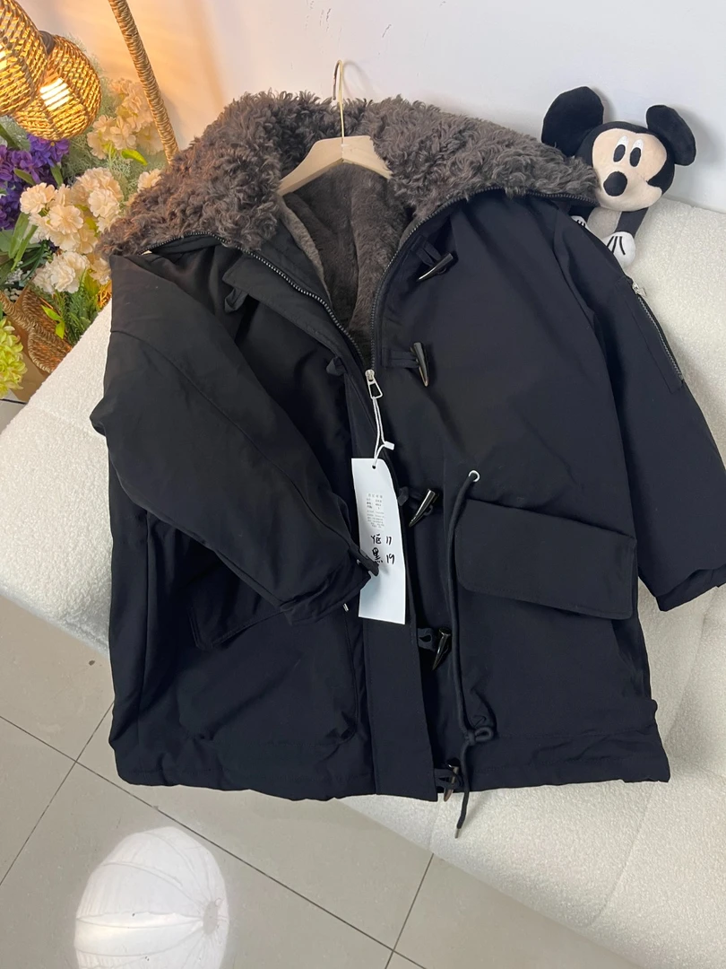 Y17区A922黑色大码宽松保暖派克服