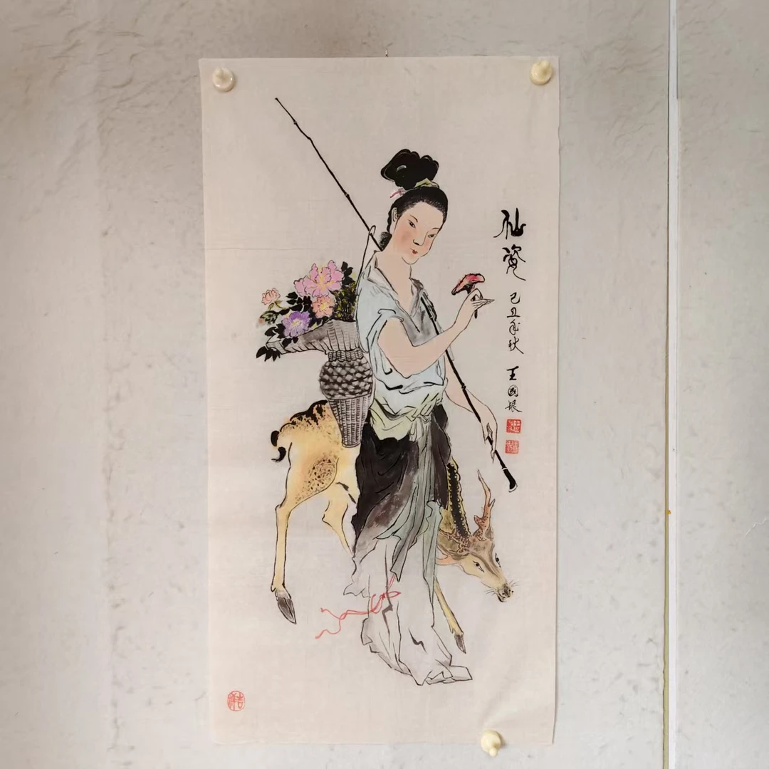 481 纯手绘老字画《鹿》中堂  尺寸 98×50