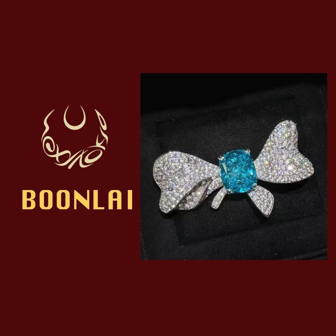 铜合金锆石戒指 Boonlai蓝色锆石镶钻蝴蝶结戒指1417