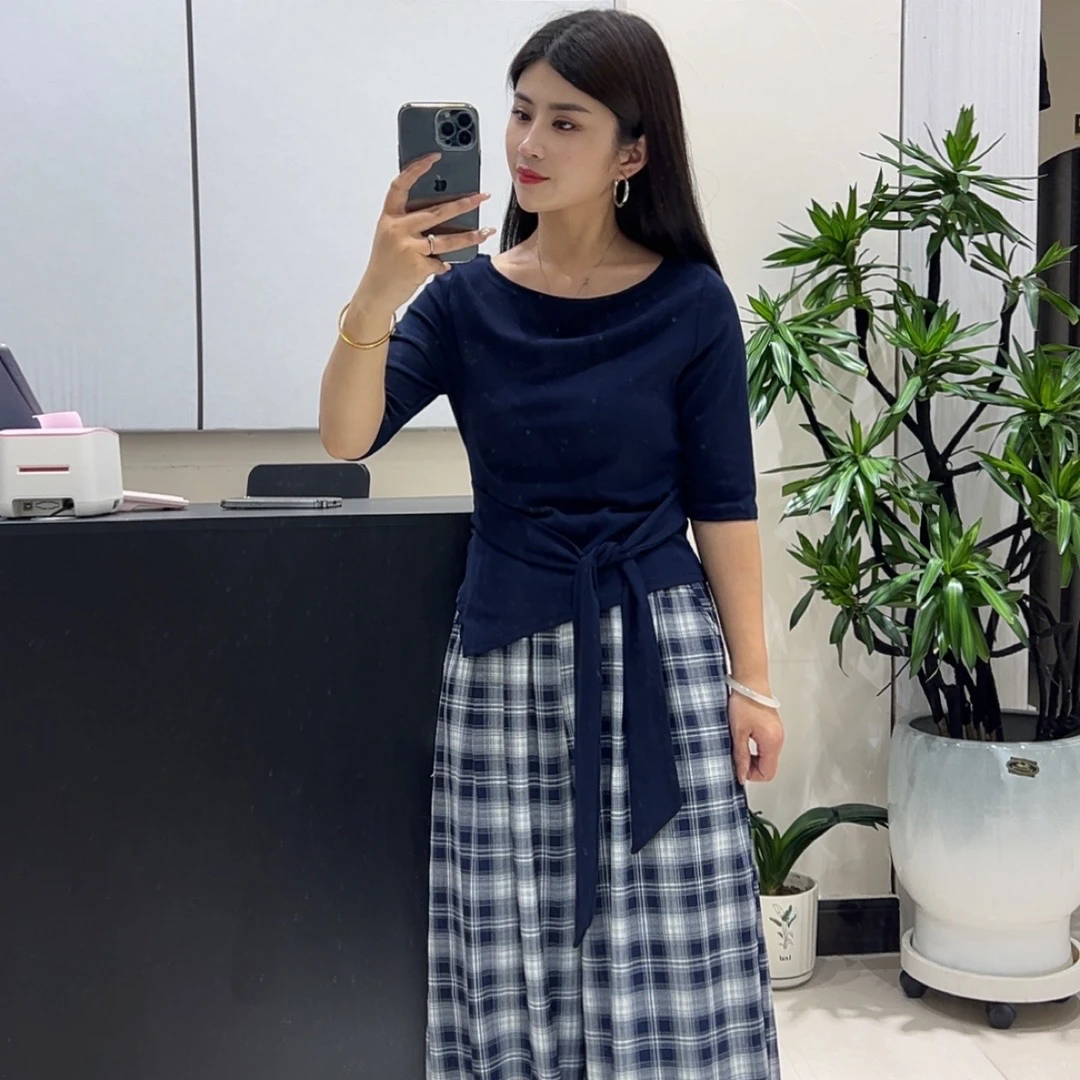 露露家 秋季 直筒阔腿格裤套装