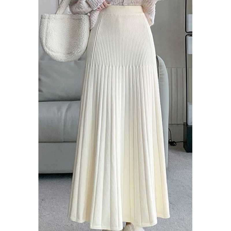 针织百褶半身裙女秋冬2025新款松紧高腰显瘦垂感a字包臀鱼尾长裙