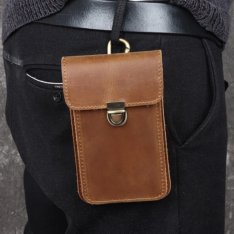 疯马革手机包男士真皮垂直双层覆盖式第一层牛皮覆古建筑工地简约