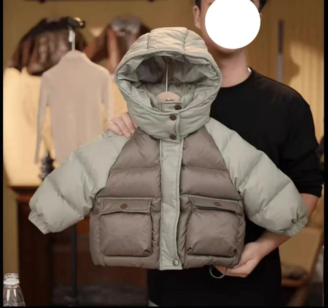 时尚潮流百搭洋气流行秋冬男女童拼色棉服 H454