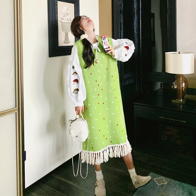 氛围感文艺套装裙女2025春秋新款森系小清新针织马甲连衣裙两件套