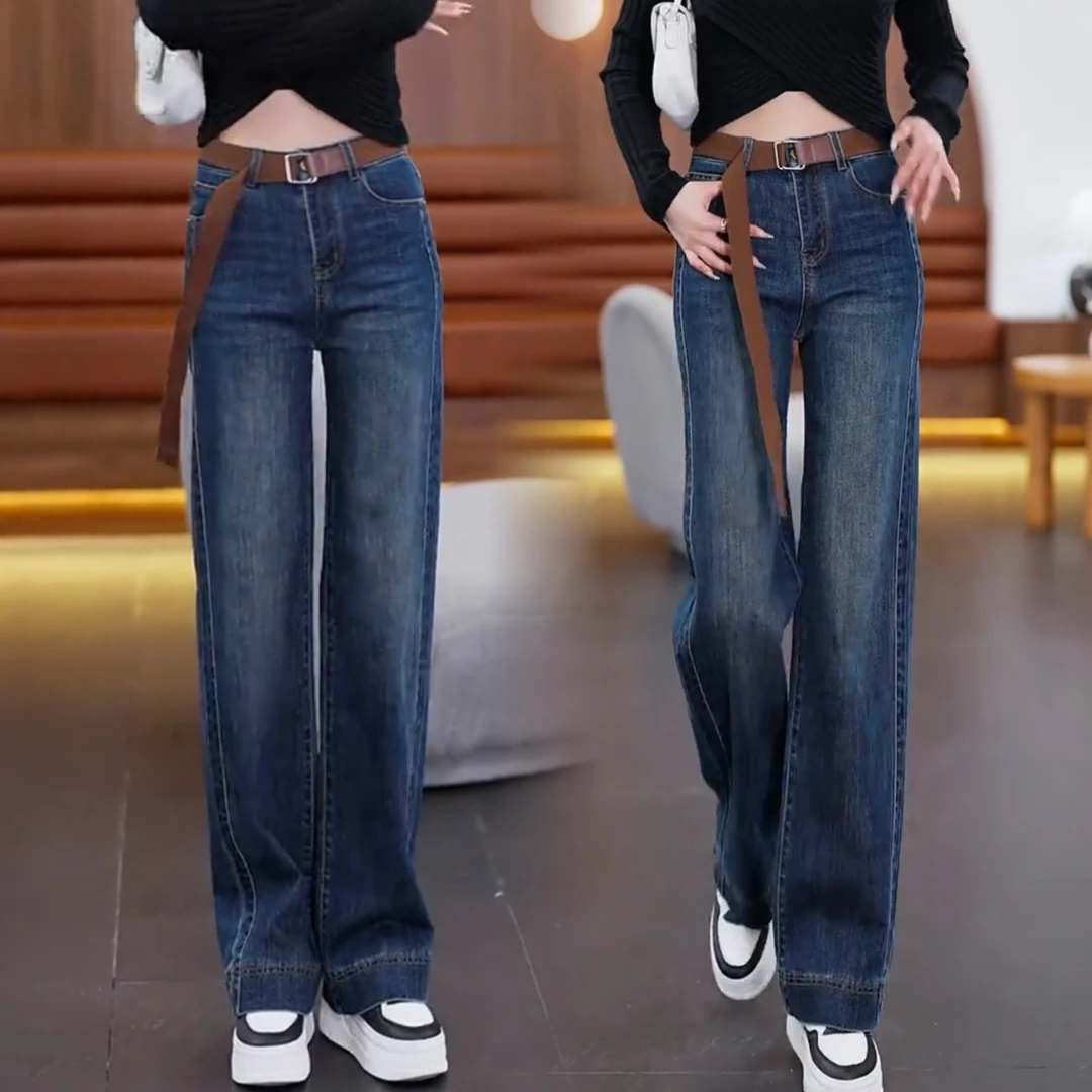 春季2025年阔腿裤简约风长裤高腰牛仔裤显瘦宽松春秋时尚百搭秋季