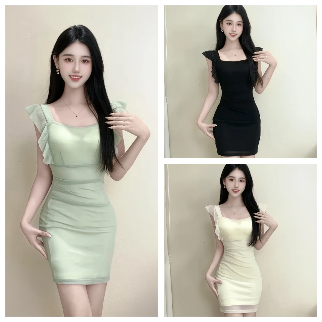 【依依推荐】时尚百搭法式气质修身收腰显瘦小飞袖连衣裙YLJ-0742