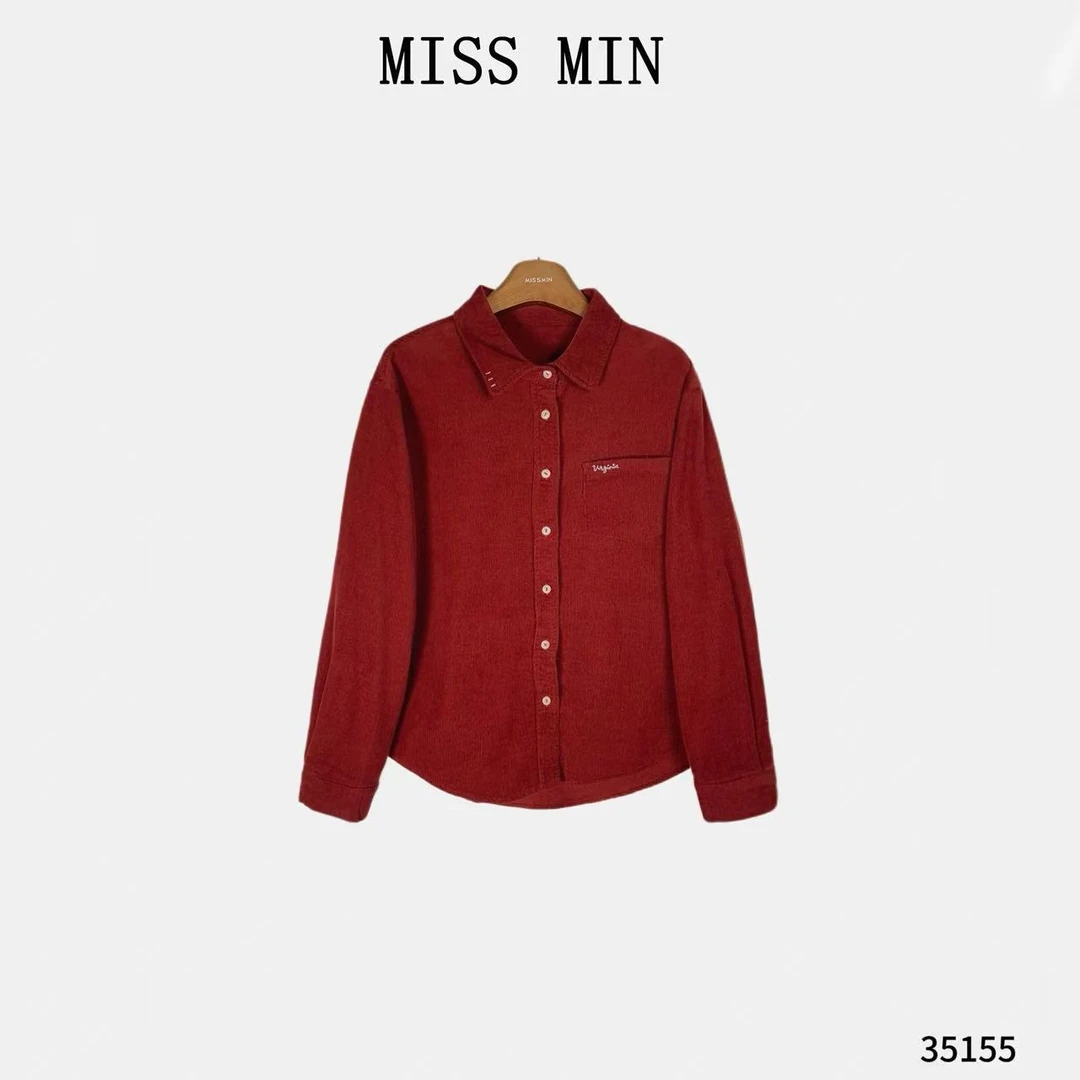 MISS MIN【远光】韩系灯芯绒刺绣衬衫清冷系衣服慵懒百搭宽松35155