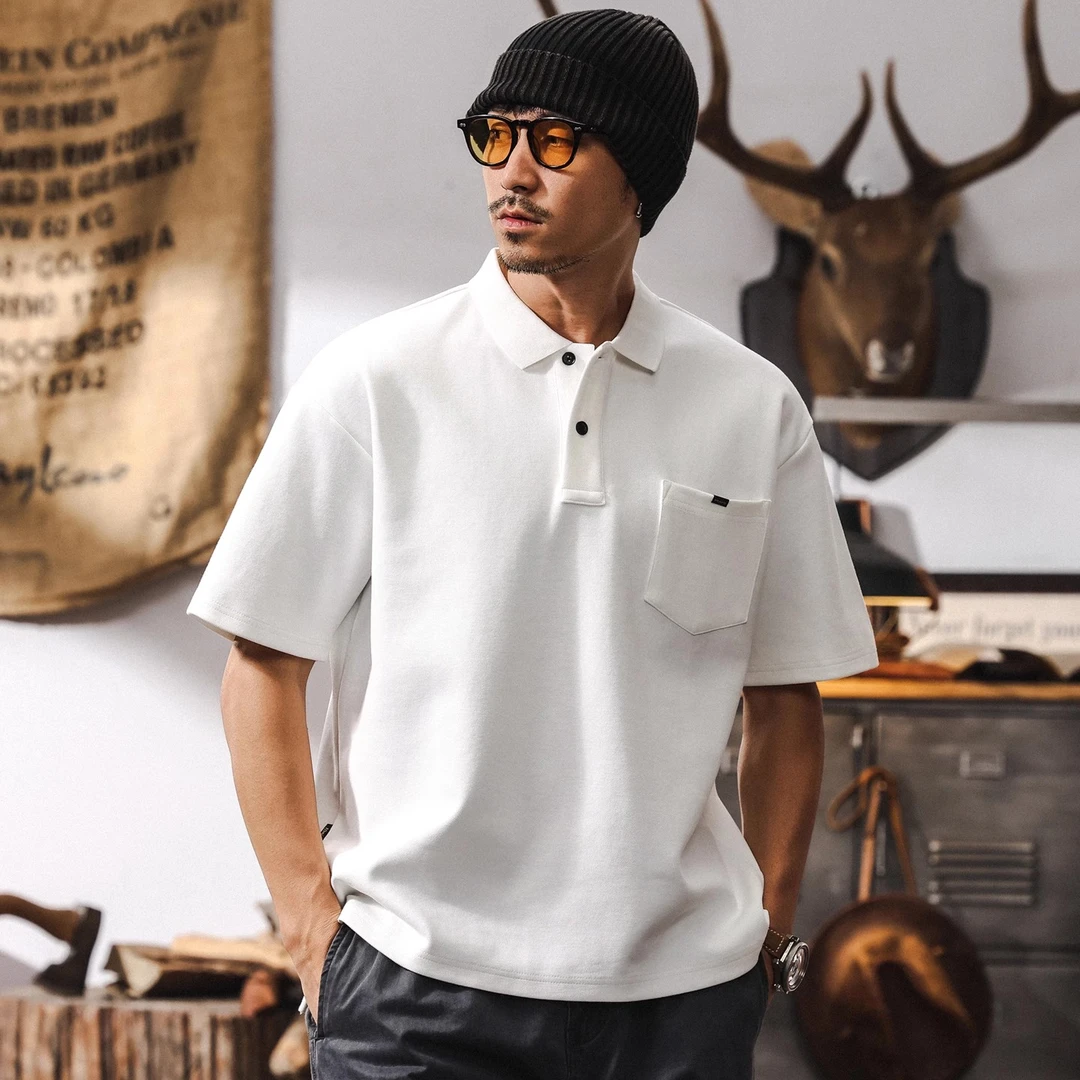 美式经典极简风男士Polo衫短袖夏季新款重磅空气层t恤男宽松上衣
