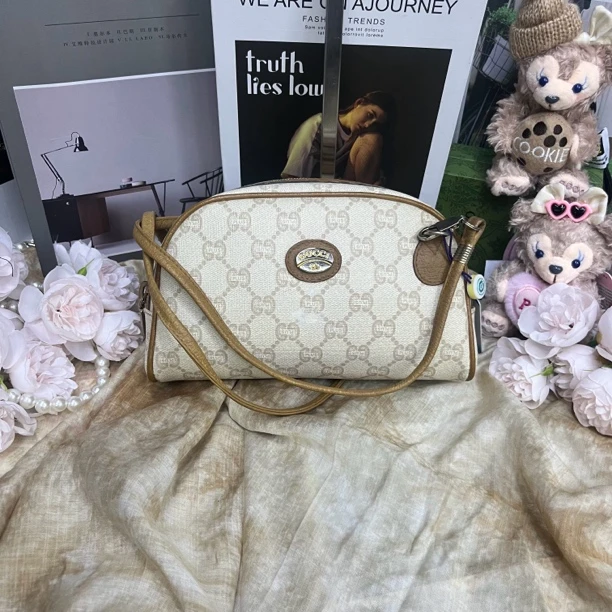 95新 GUCCI/古驰 古驰白花半月包斜挎包