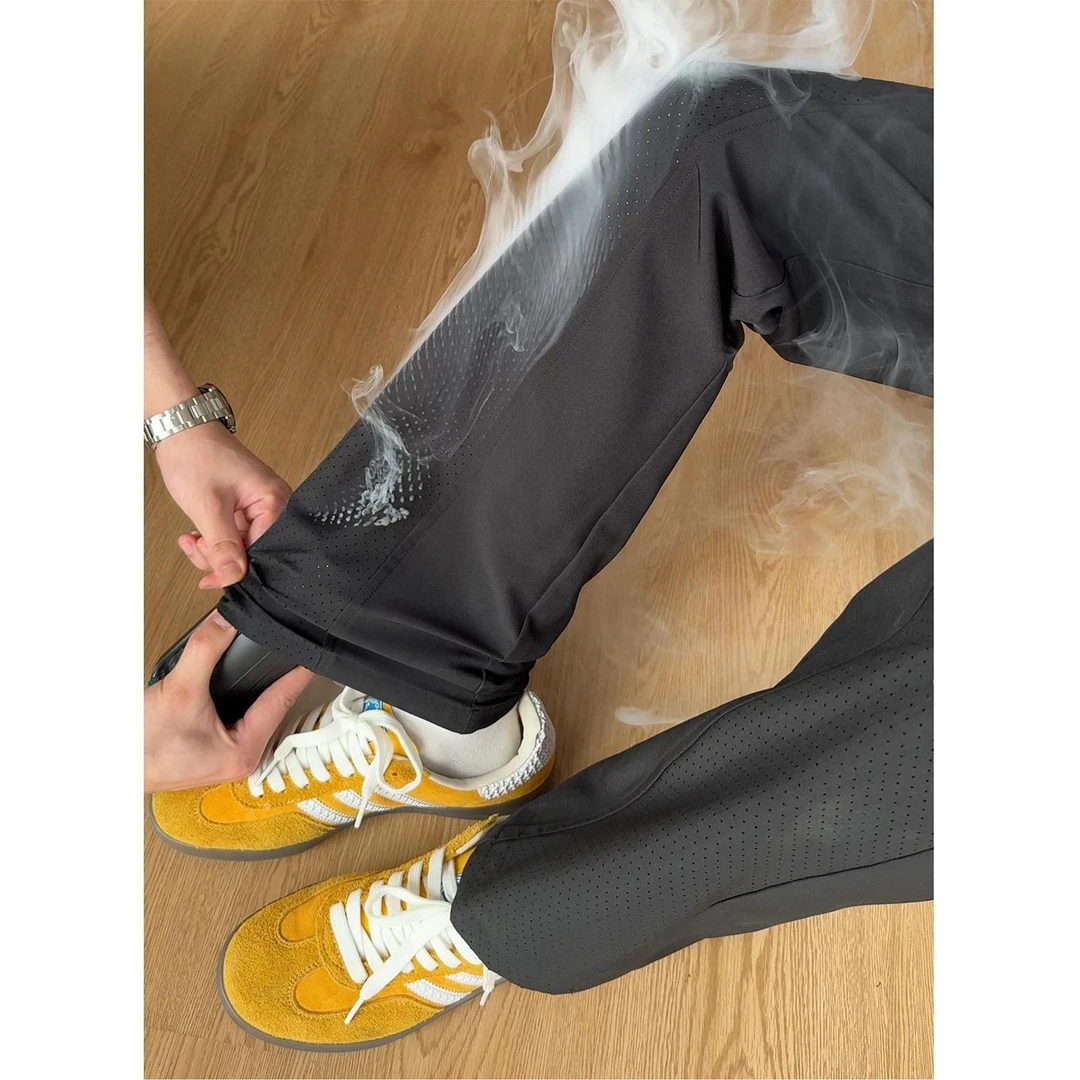 网眼透气冰丝裤子男夏季薄款速干防晒空调裤美式高街直筒休闲长裤