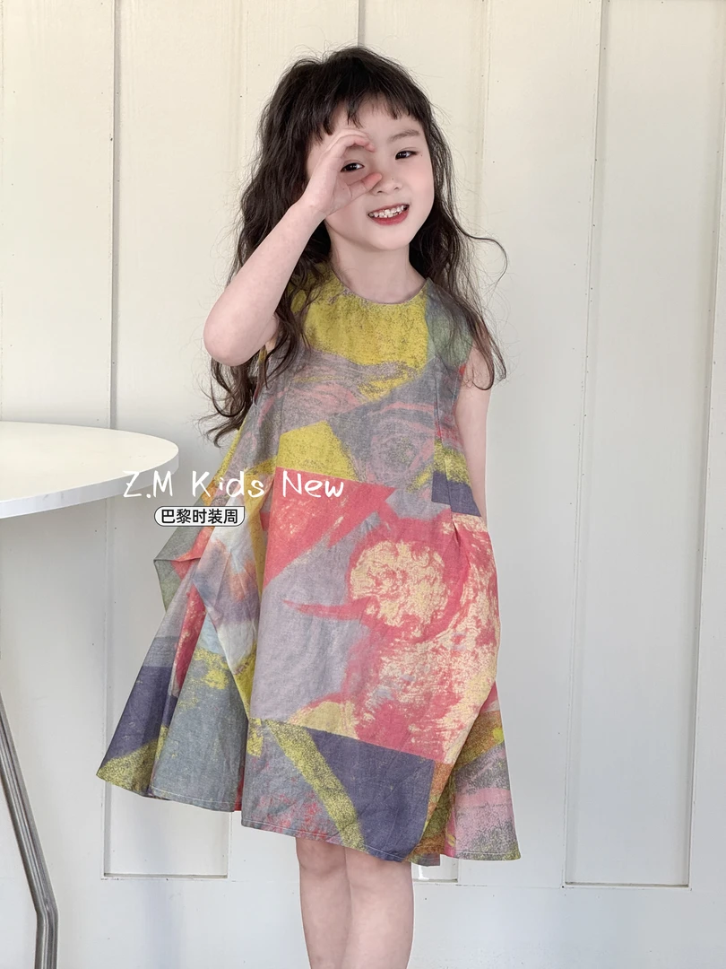 【巴黎时装周】2025夏儿童单穿棉布裙褶皱背心裙女童连衣裙H-19495