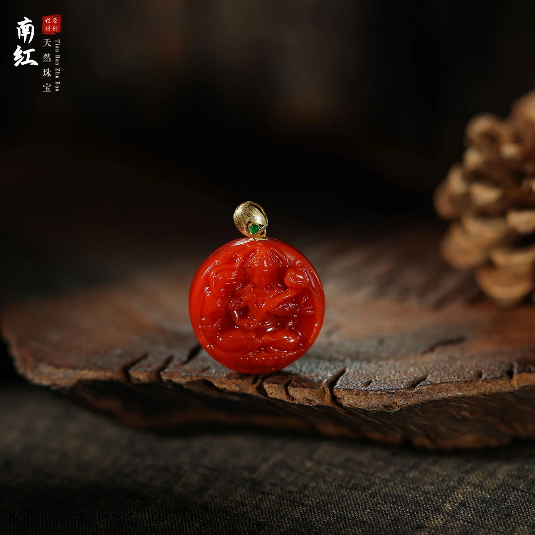 【桃总推荐】18k金扣头南红普贤吊坠@@ZY51118005