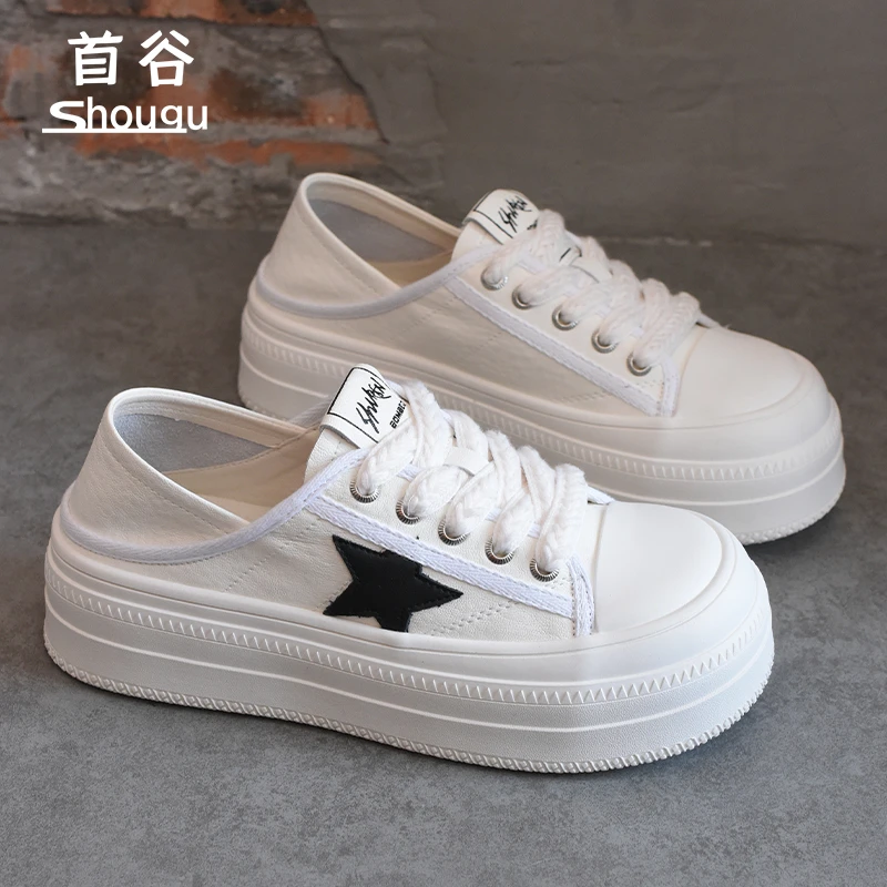 shougu/首谷2025夏季新款厚底小白鞋女时尚一脚蹬休闲星星板鞋潮