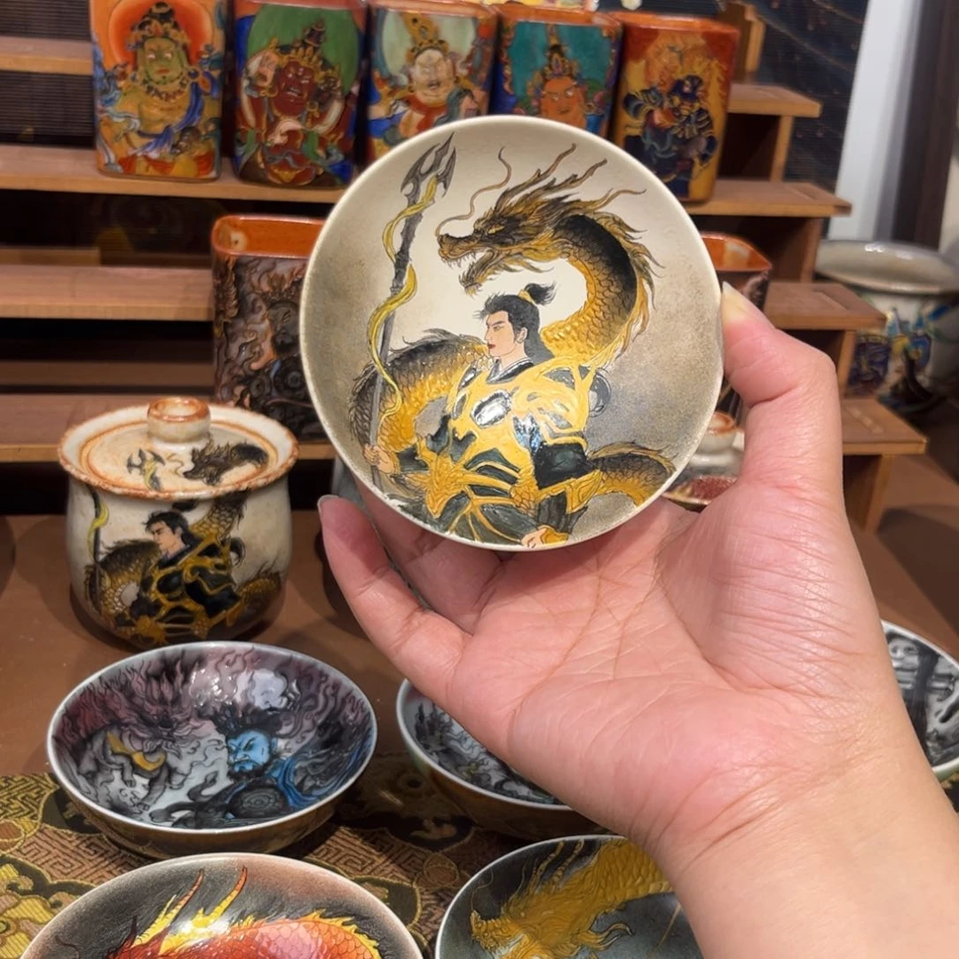 手工手绘马超茶杯