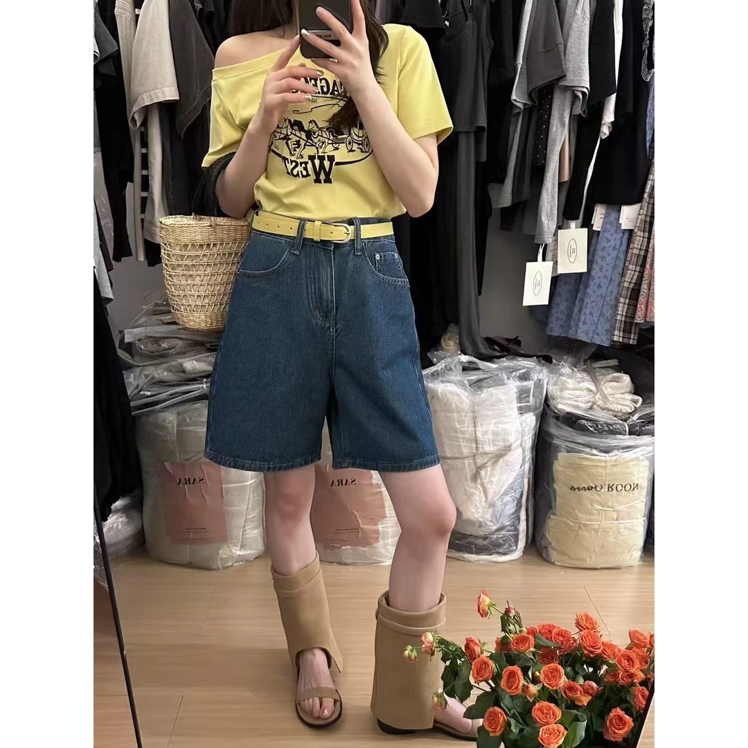 55060#这裤型绝绝子啊~高腰小雏菊五分牛仔短裤