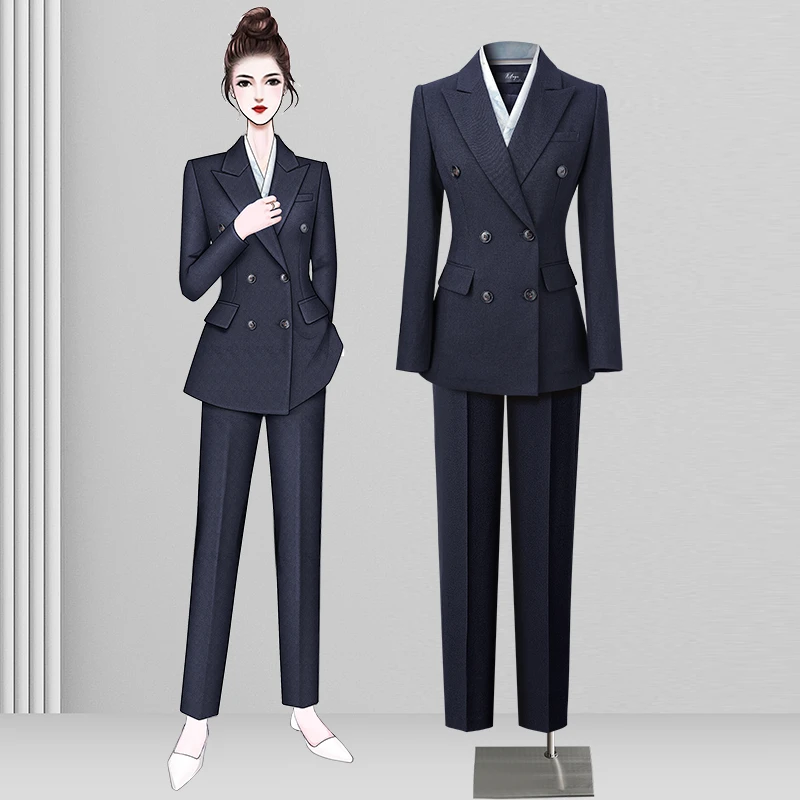 高端商务西装套装女2025新款双排扣职业经典西服外套气质通勤正装