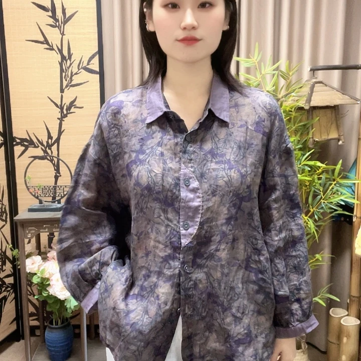 紫色苎麻衬衫可穿到175斤