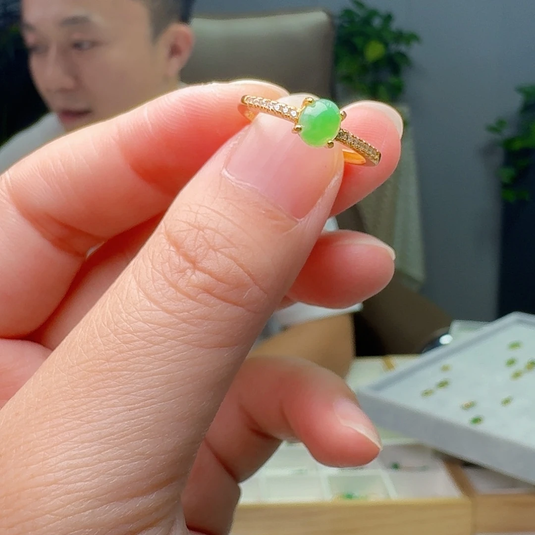 翡翠银S925镶嵌戒指天然