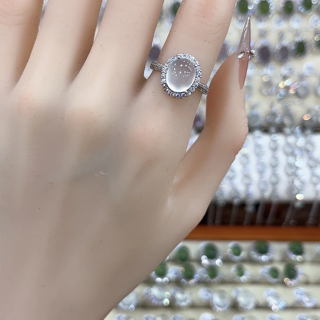 蛇纹石玉银S925镶嵌戒指