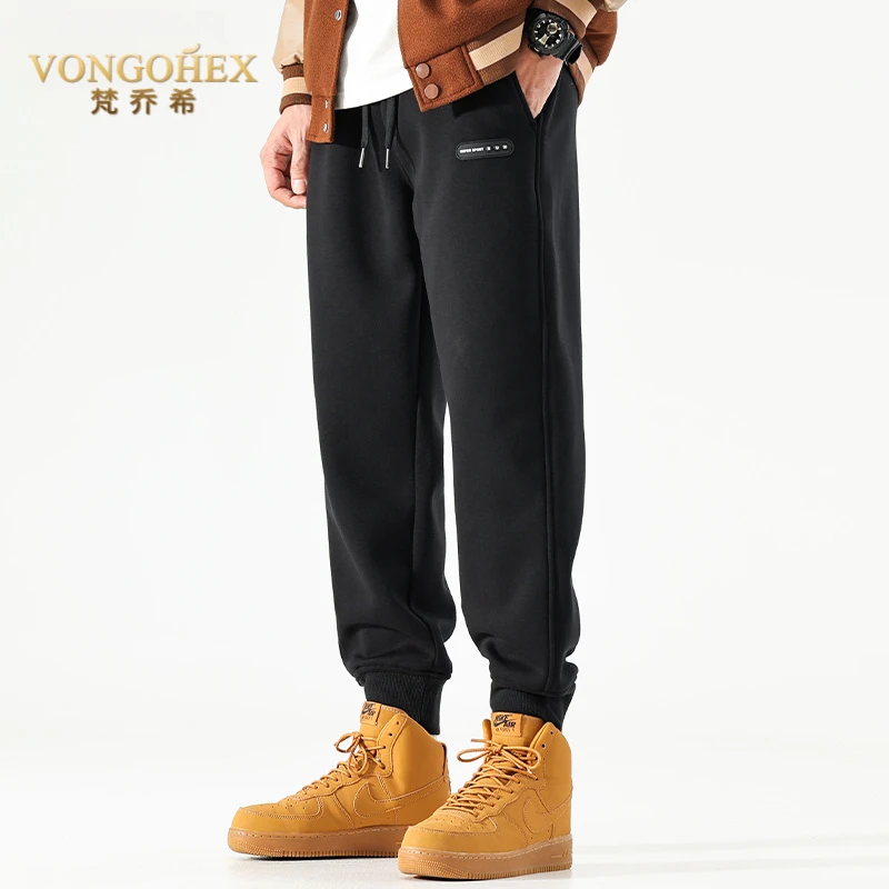 VONGOHEX运动卫裤男士春秋冬季加绒加厚束脚休闲裤针织大码长裤子
