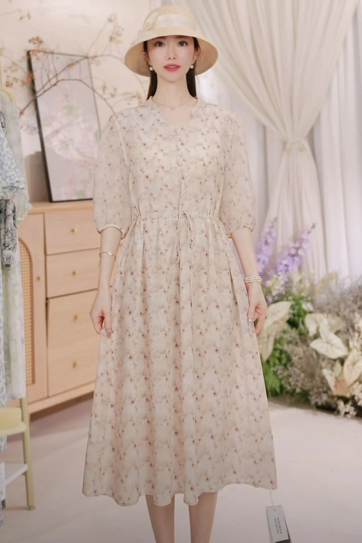 【岁月静好】2025新款桑蚕丝印花气质连衣裙ZL5092-3显瘦时尚碎花