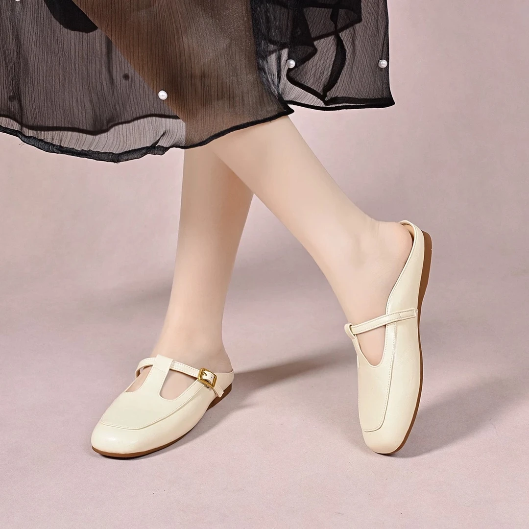 外穿舒适懒人一脚蹬时尚港式复古包头拖休闲风浅口软底方头凉拖女