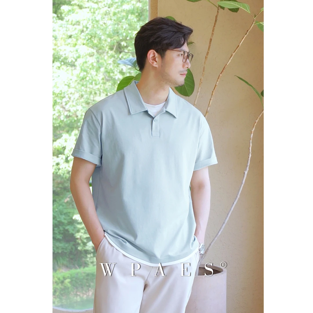 夏季新疆长绒棉老钱风冰软丝假两件POLO衫男高级翻领百搭宽松短袖