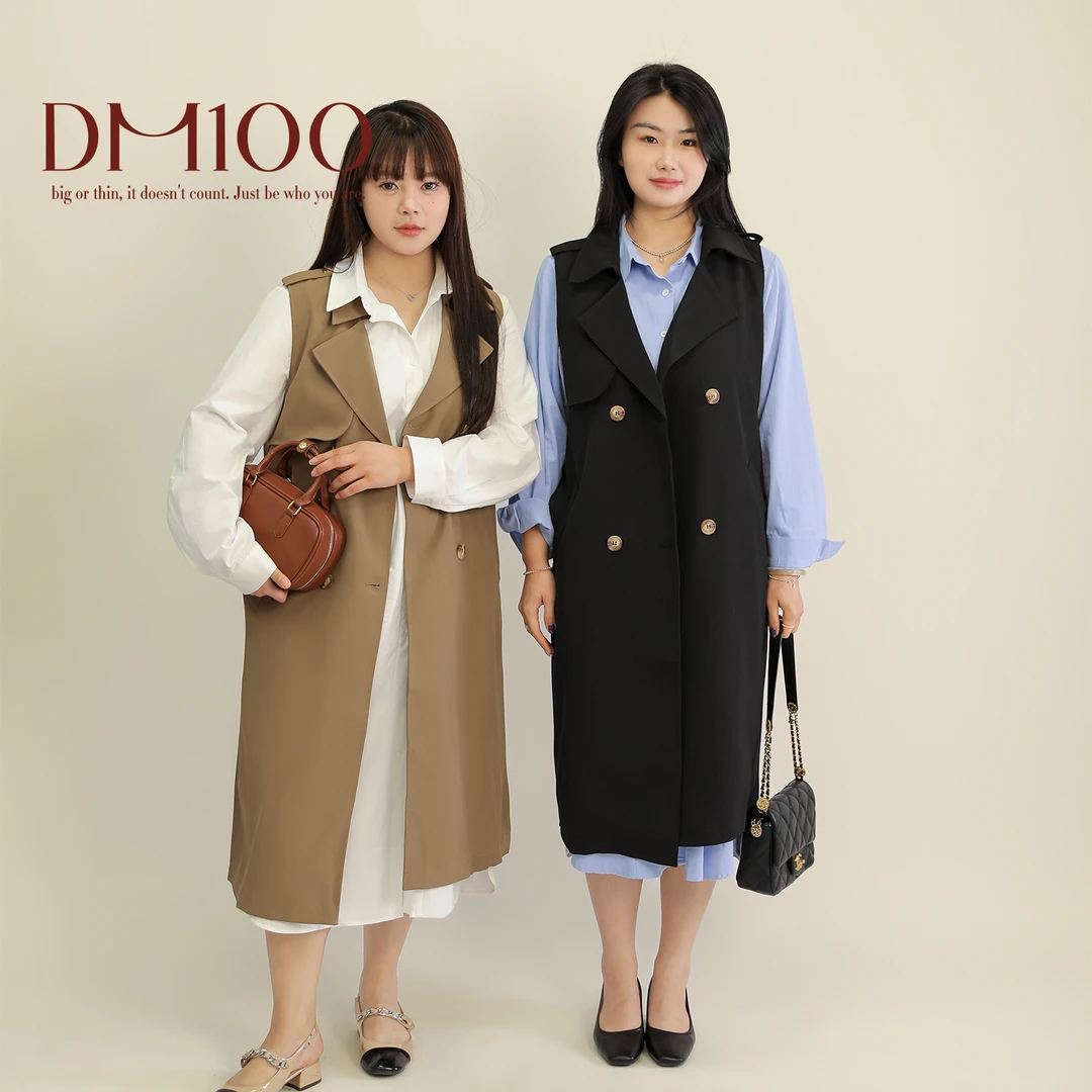 大码百分百春季气质穿搭显瘦通勤外套百搭长款风衣马甲2157