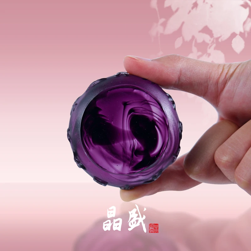 【kinsam晶盛】古法琉璃手工十二时辰雕刻家用茶道配件紫色鼓形盖置