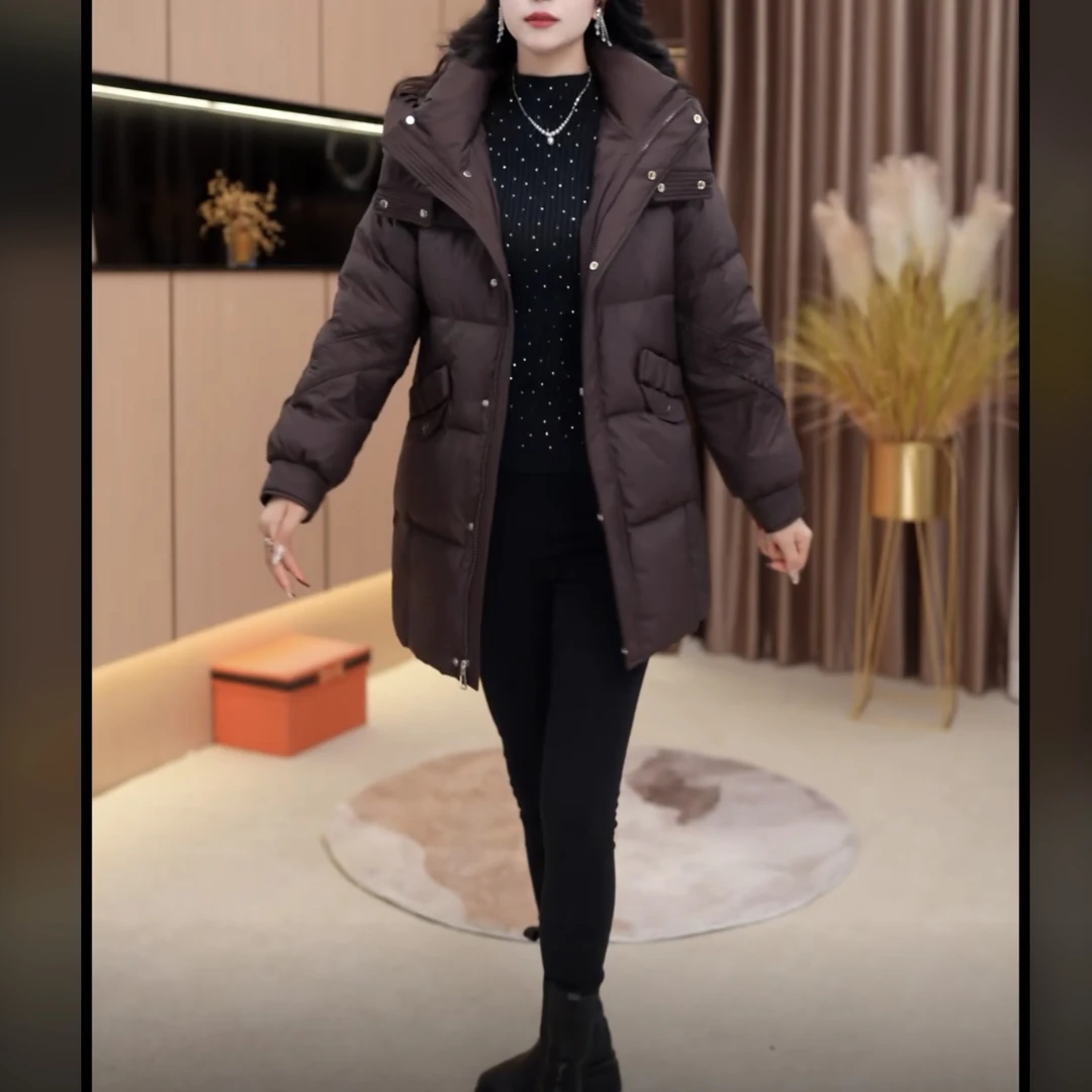 【羽绒服】2025冬季新款洋气时尚气质中长款时尚百搭白鸭绒羽绒服