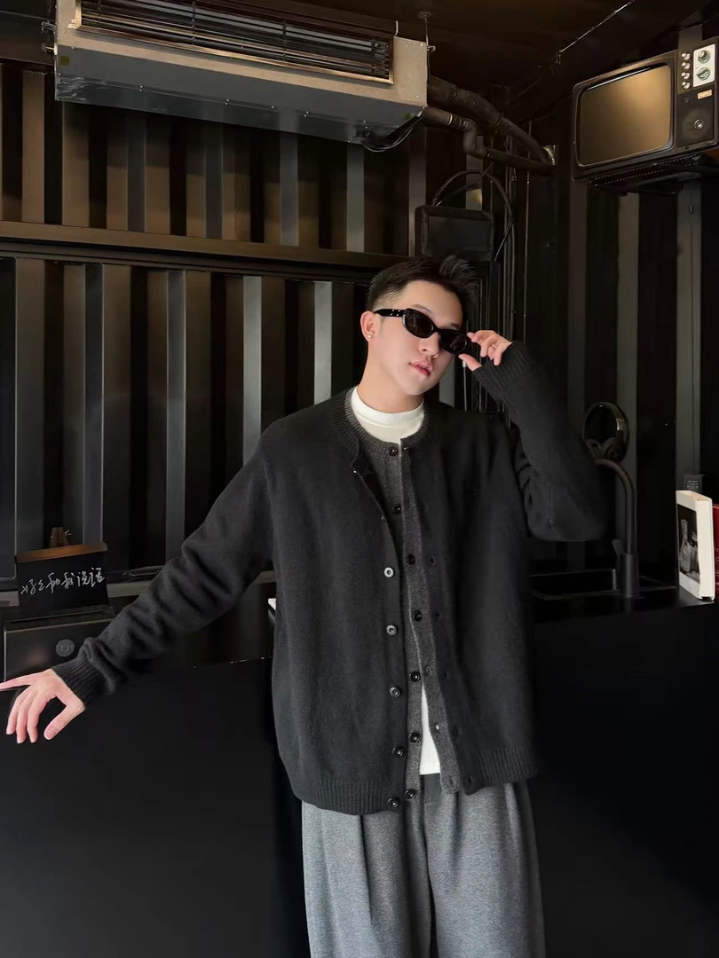 复古港风老钱风宽松立领羊毛开衫 男士秋冬加厚保暖潮流外套男装
