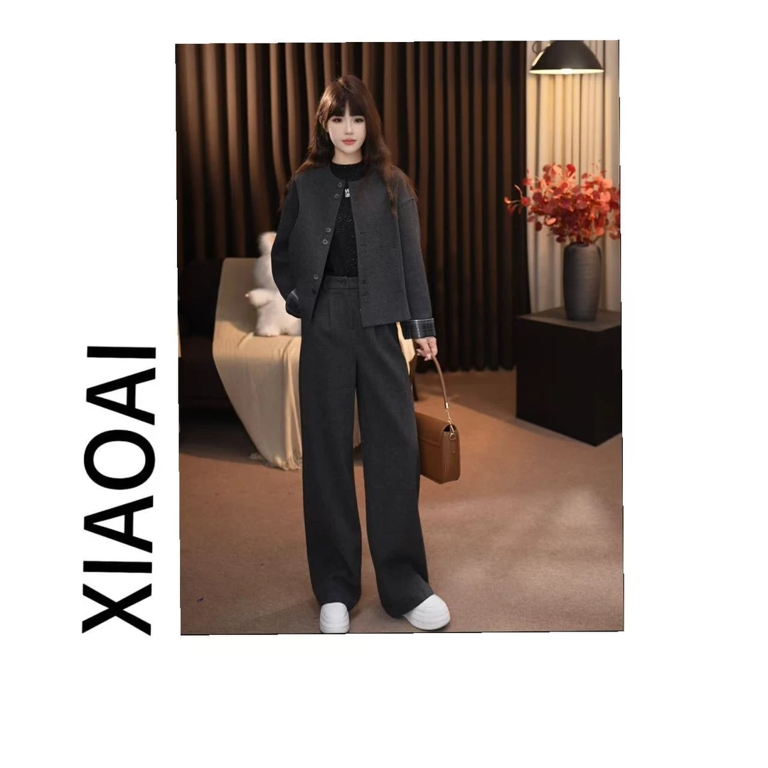 A2025早秋新款套装高定时尚显瘦外套+直筒裤两件套F173
