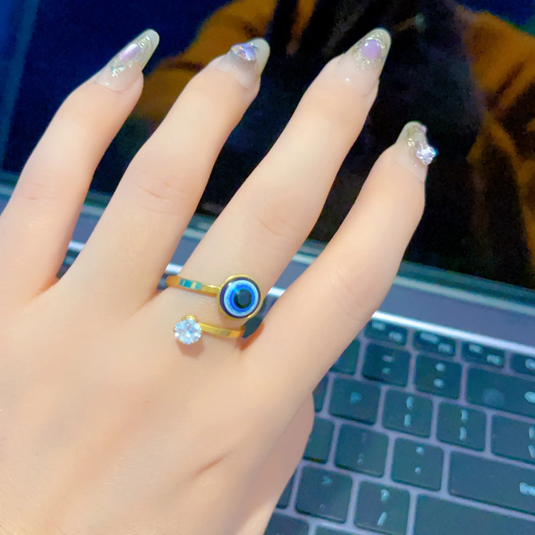 钛钢戒指 732新款戒指蓝眼睛爆款白搭时尚