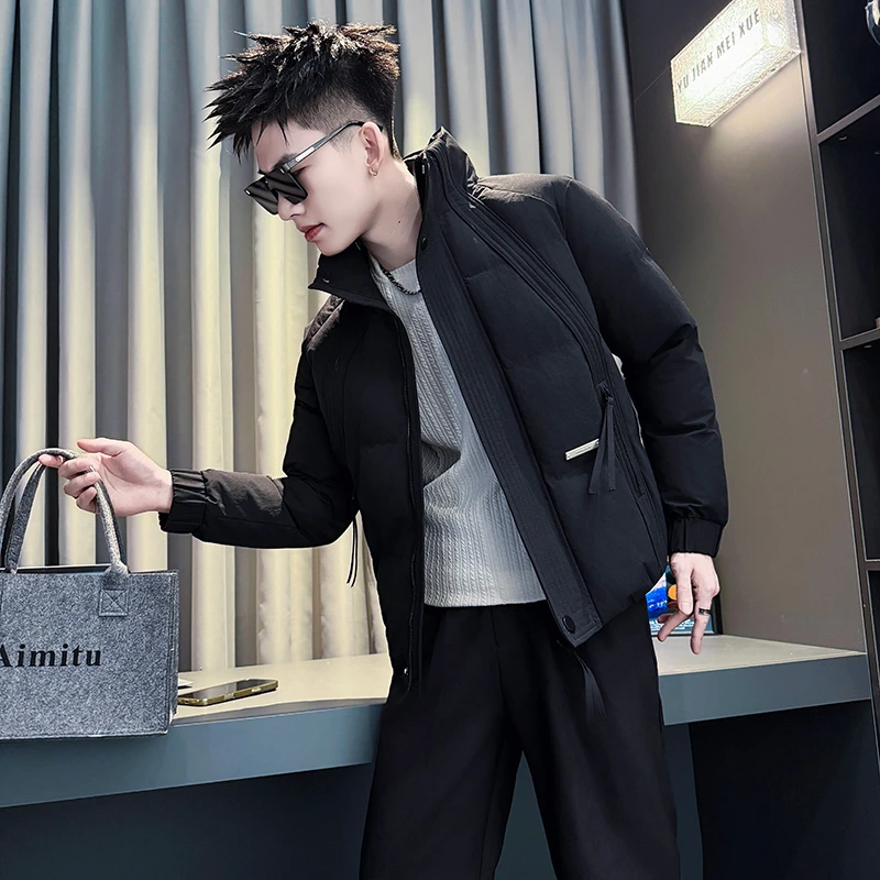 黑色立领棉衣外套男冬季潮牌加厚保暖袄子设计感韩版潮流休闲棉服