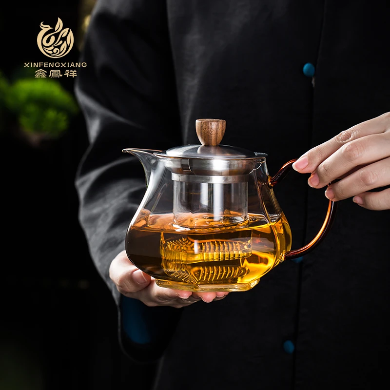 鑫凤祥玻璃六角泡茶壶茶水分离煮茶器玻璃内胆600ML花茶壶耐高温