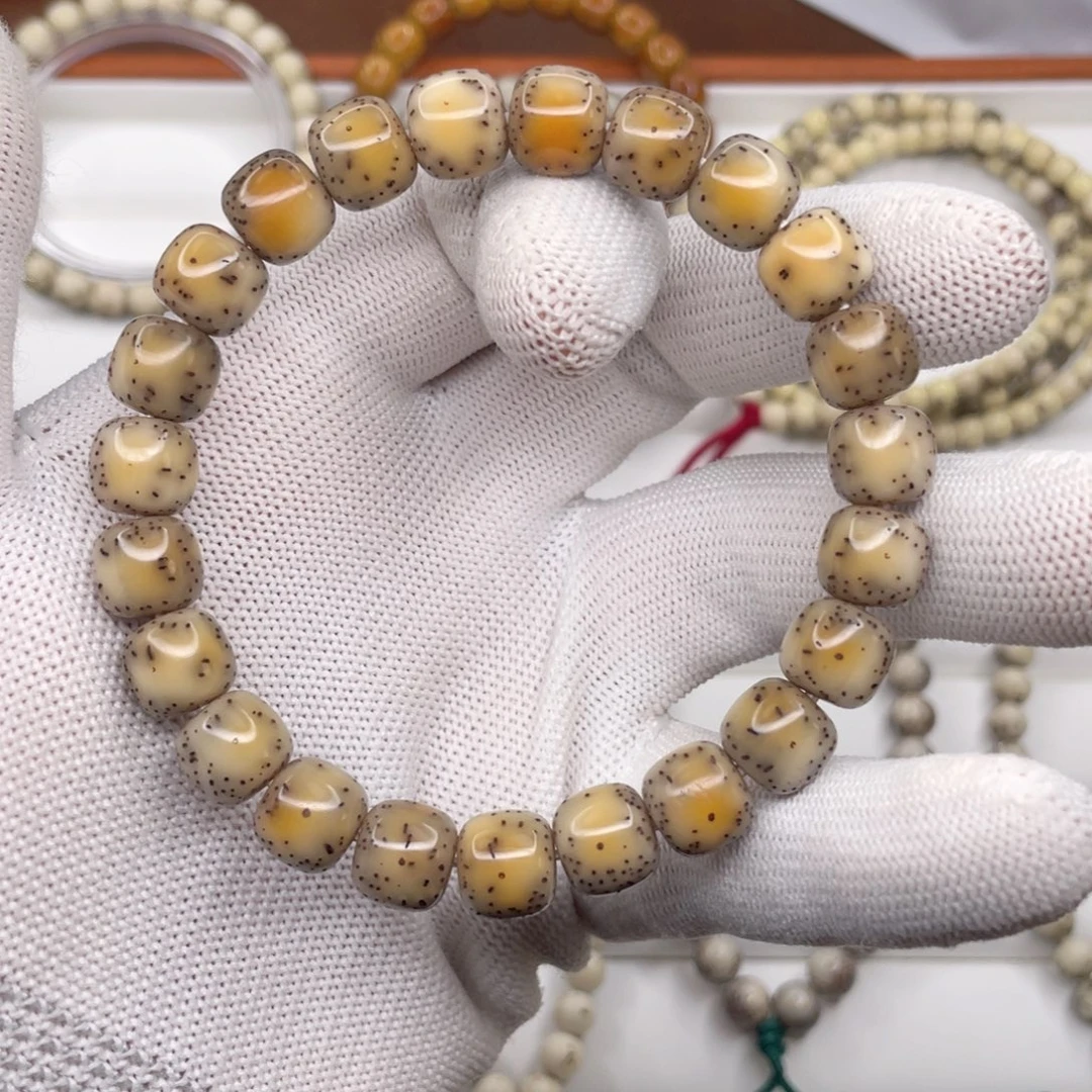 手串星月菩提糯冰石玉料火烧云双留白10x9