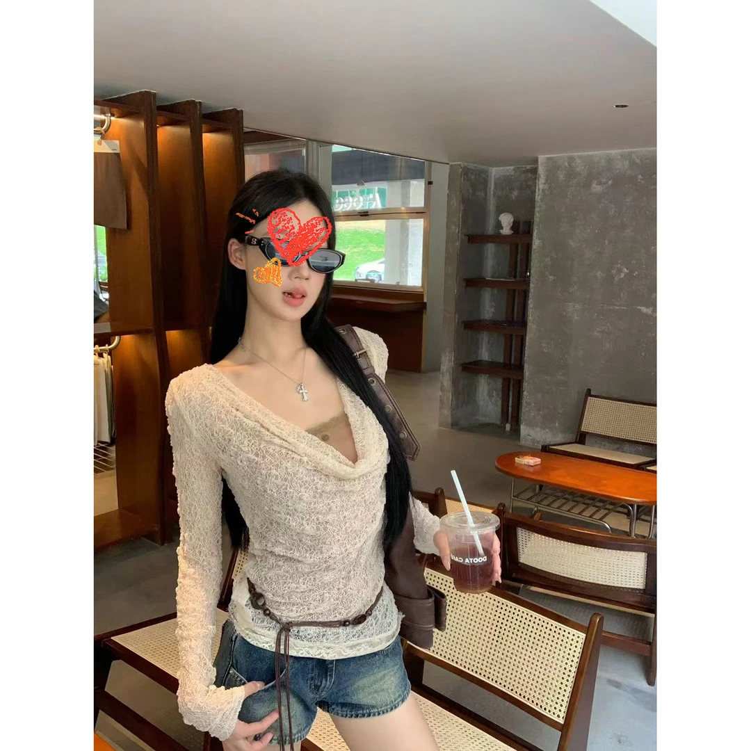 纯欲蕾丝拼接吊带背心叠穿套装女2025夏季新款长袖防晒T恤两件套