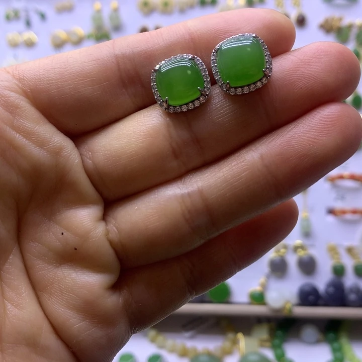 和田玉银S925镶嵌耳饰