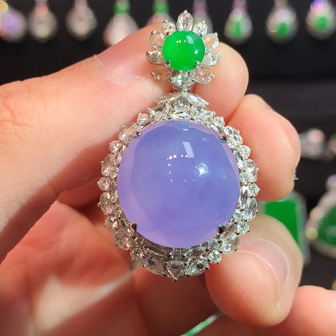 翡翠18K金镶嵌吊坠(赠链)高冰紫罗兰鸽子蛋吊坠