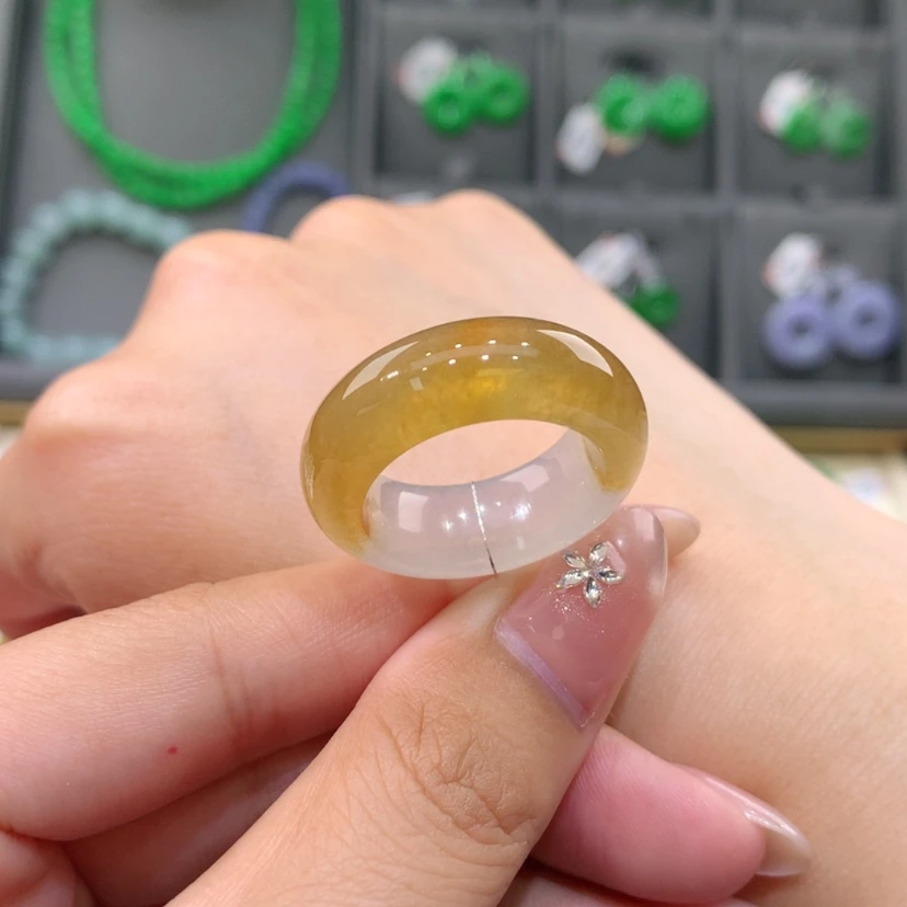 【闪购商品】未镶嵌戒指翡翠14-15号高冰种蜂蜜冻圈