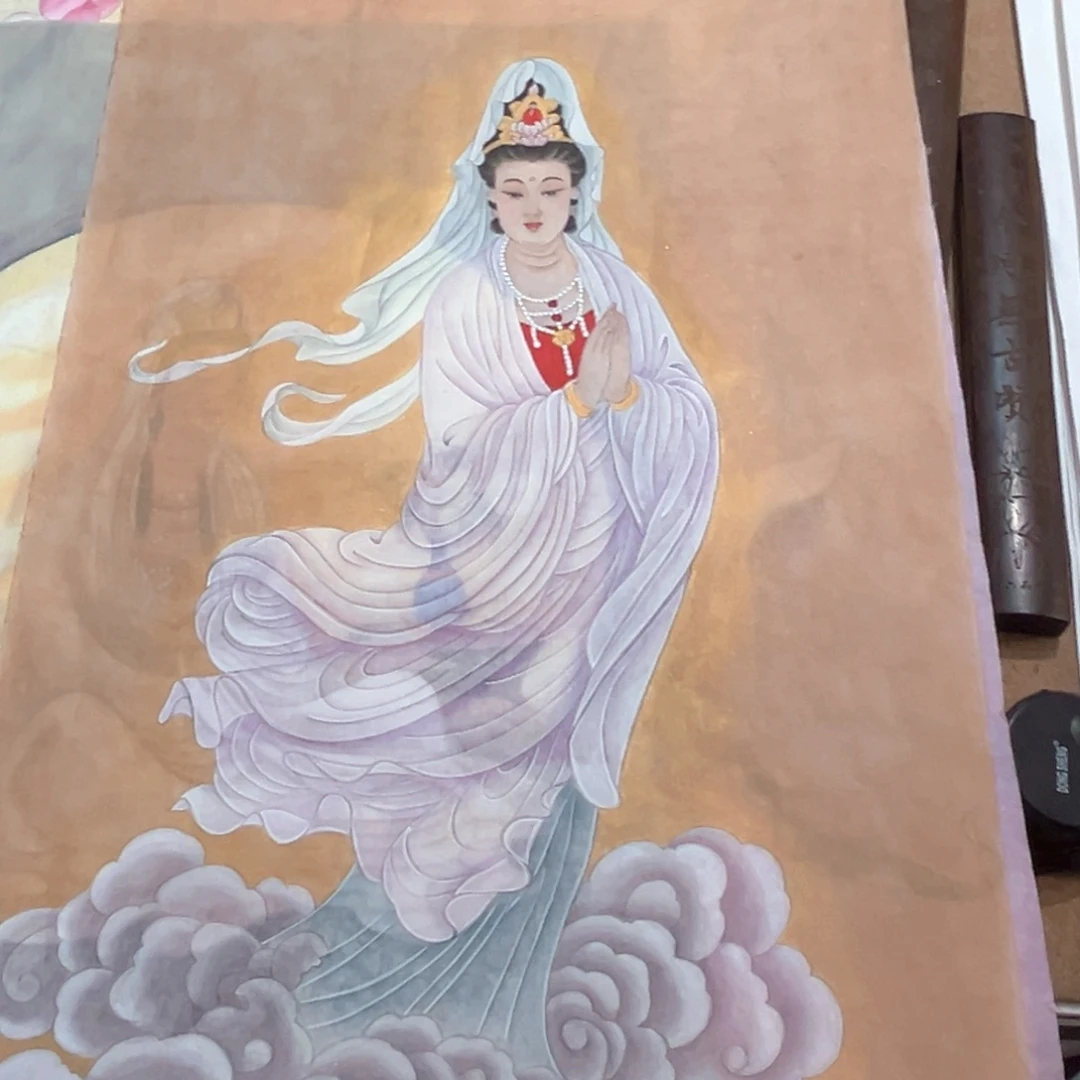 爱***爱国画四尺三开紫衣观音