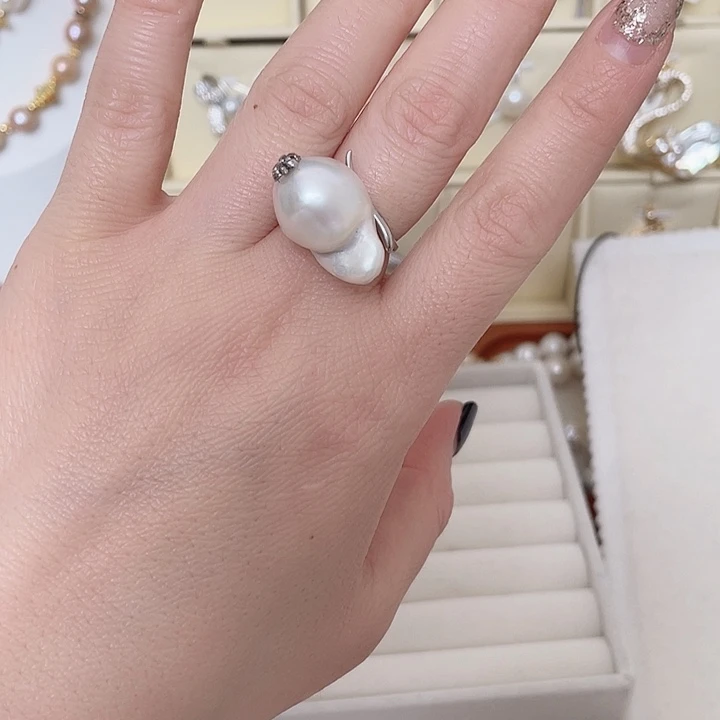 淡水珍珠戒指合金银色巴洛克戒指