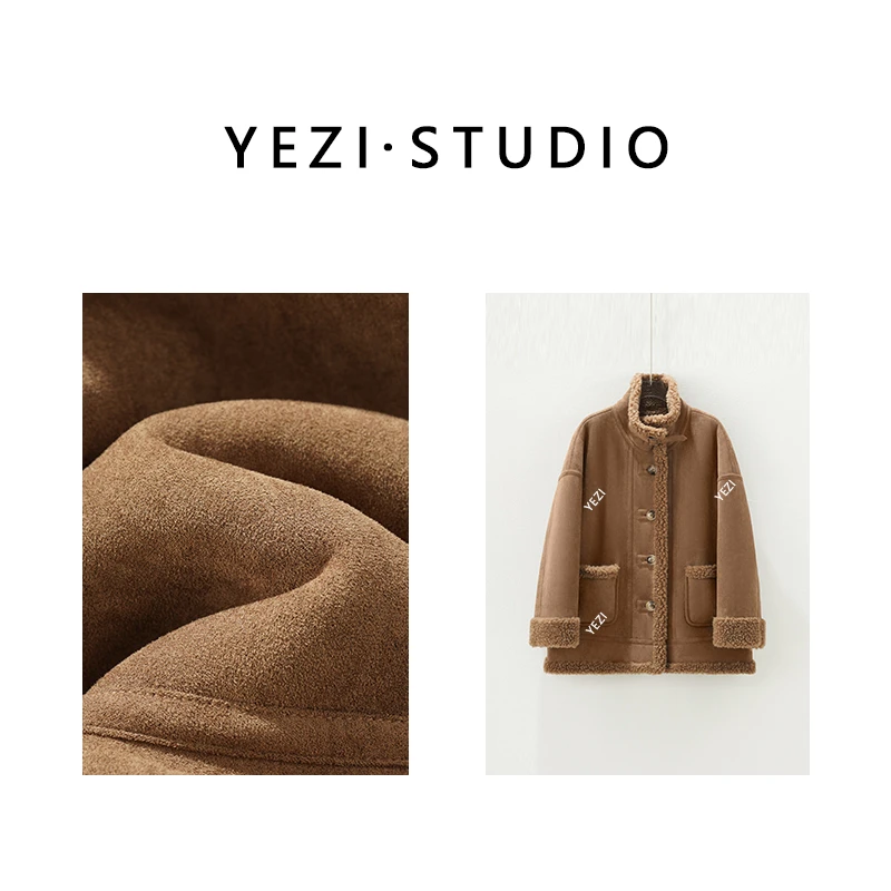 【枫糖可可】双面穿羊羔毛皮毛一体颗粒感麂皮皮草外套25430046