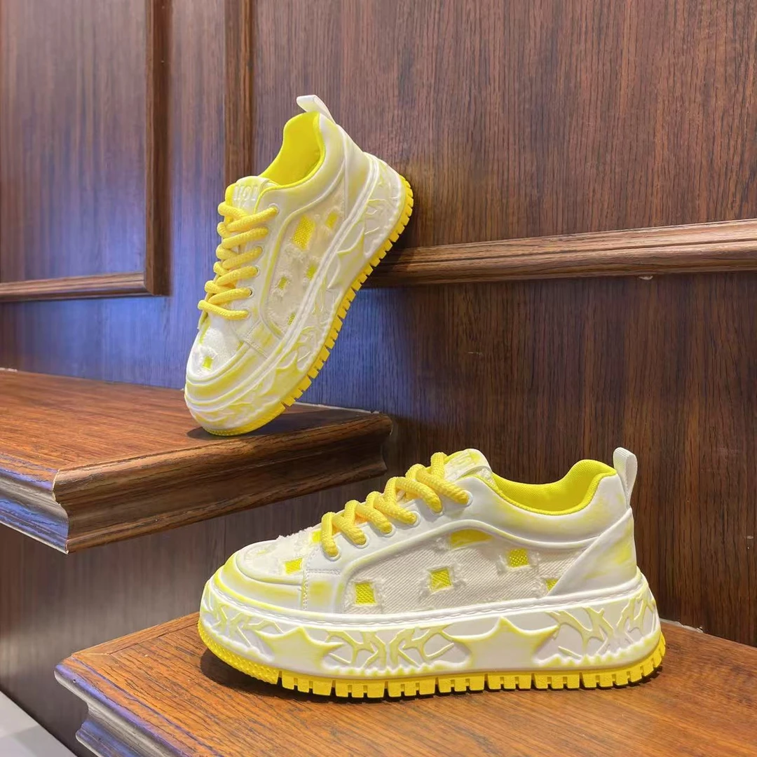 男鞋2025春夏季破洞镂空布面时尚擦色做旧潮鞋厚底增高薄款潮男鞋